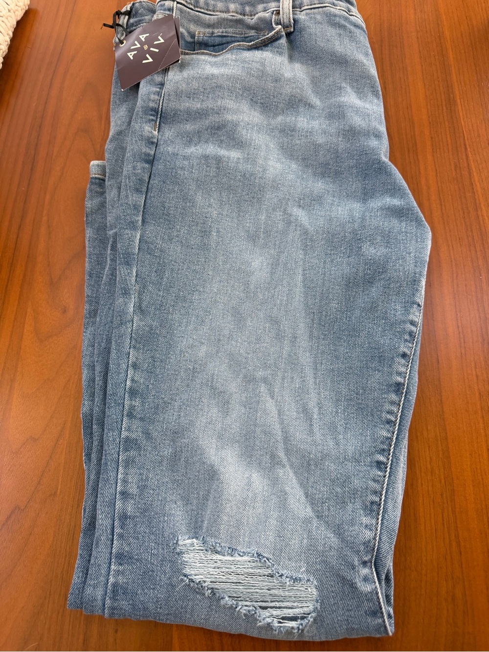 NWT SZ 18 Ava & Viv Light Blue Flare Jeans with Distressed Knee